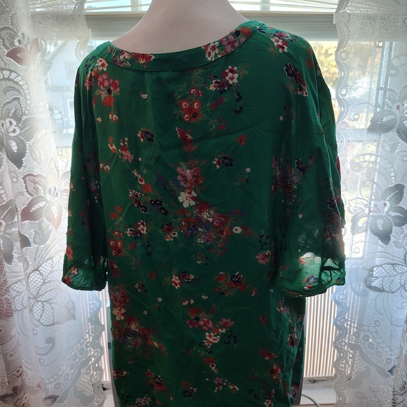 Floral Green Blouse Miltocolor Flutter Sleeves Very Feminine By Creation L - Picture 2 of 6